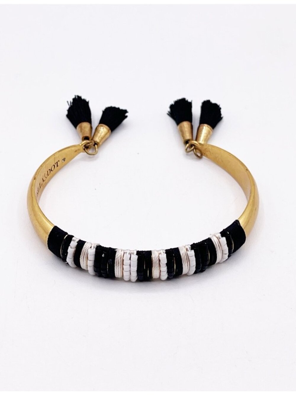 Stella & Dot Bettina Cuff Bracelet Gold Tone Black White Tassels Adjustable